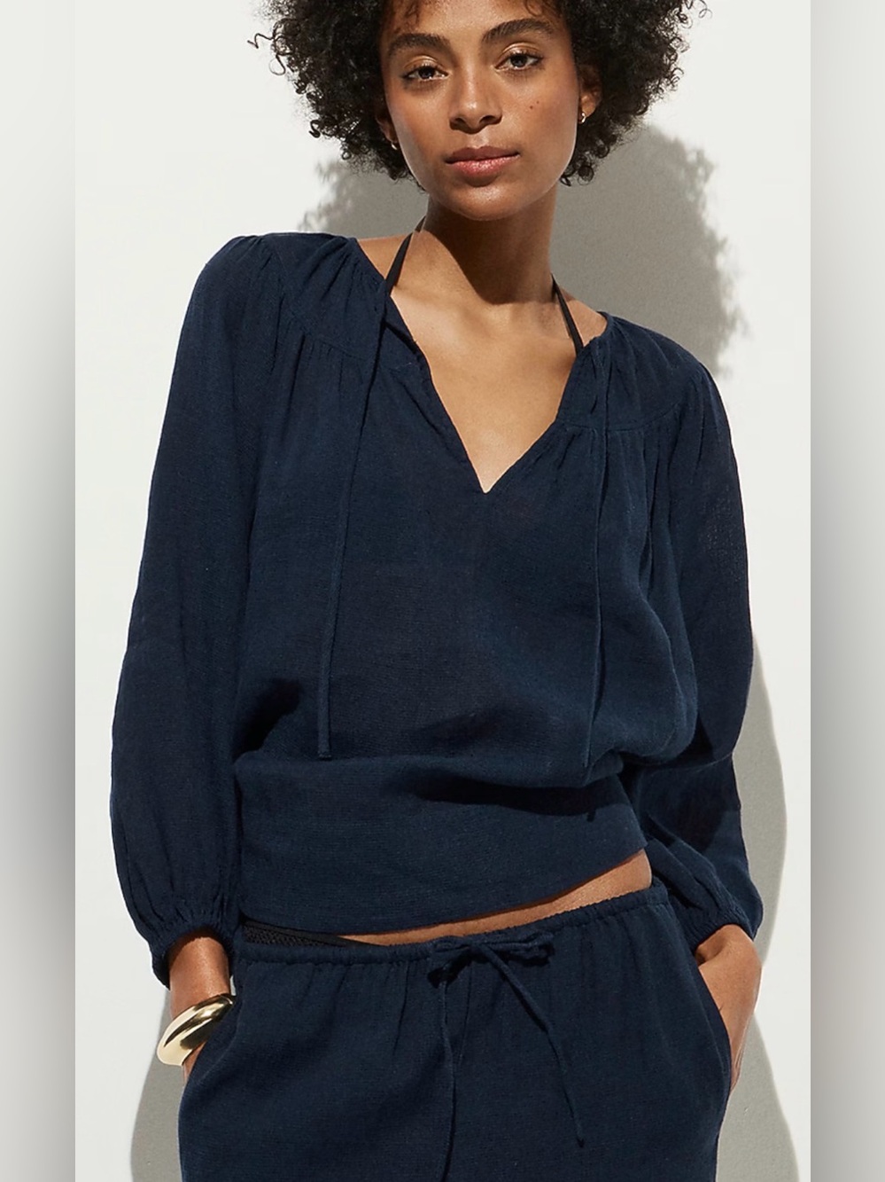 New! J. Crew Long-sleeve tunic top in Hampton linen-blend. Navy